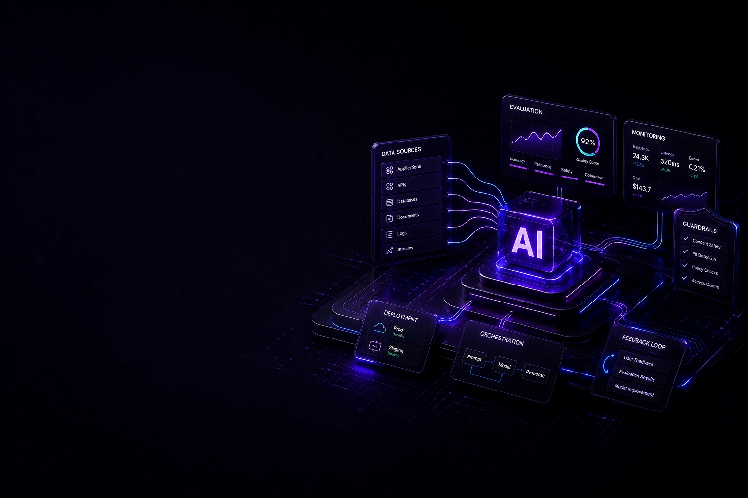 AI evaluation metrics and observability dashboard